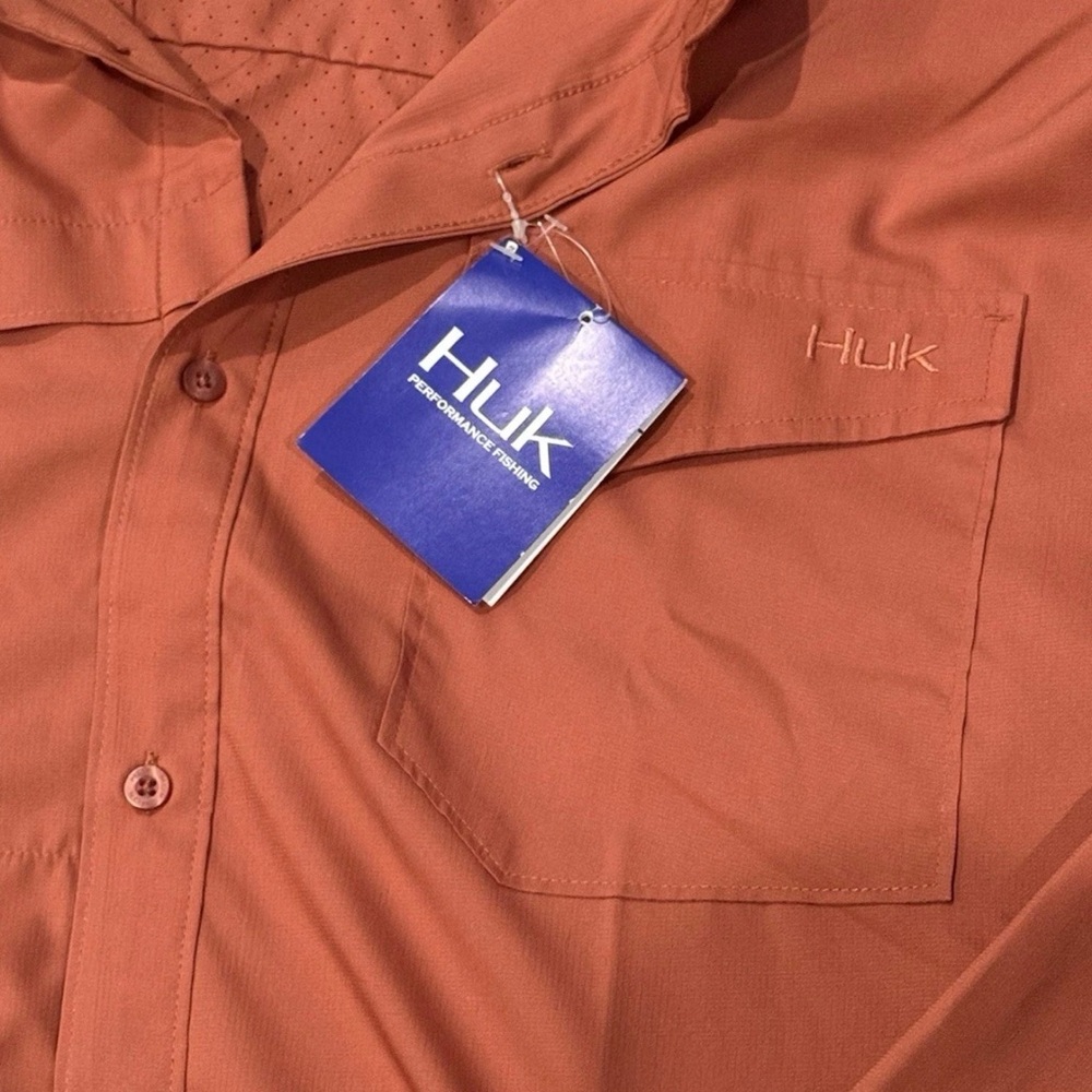 Huk Tide Point Woven Solid Long Sleeve Performance Fishing Shirt XXL Orange